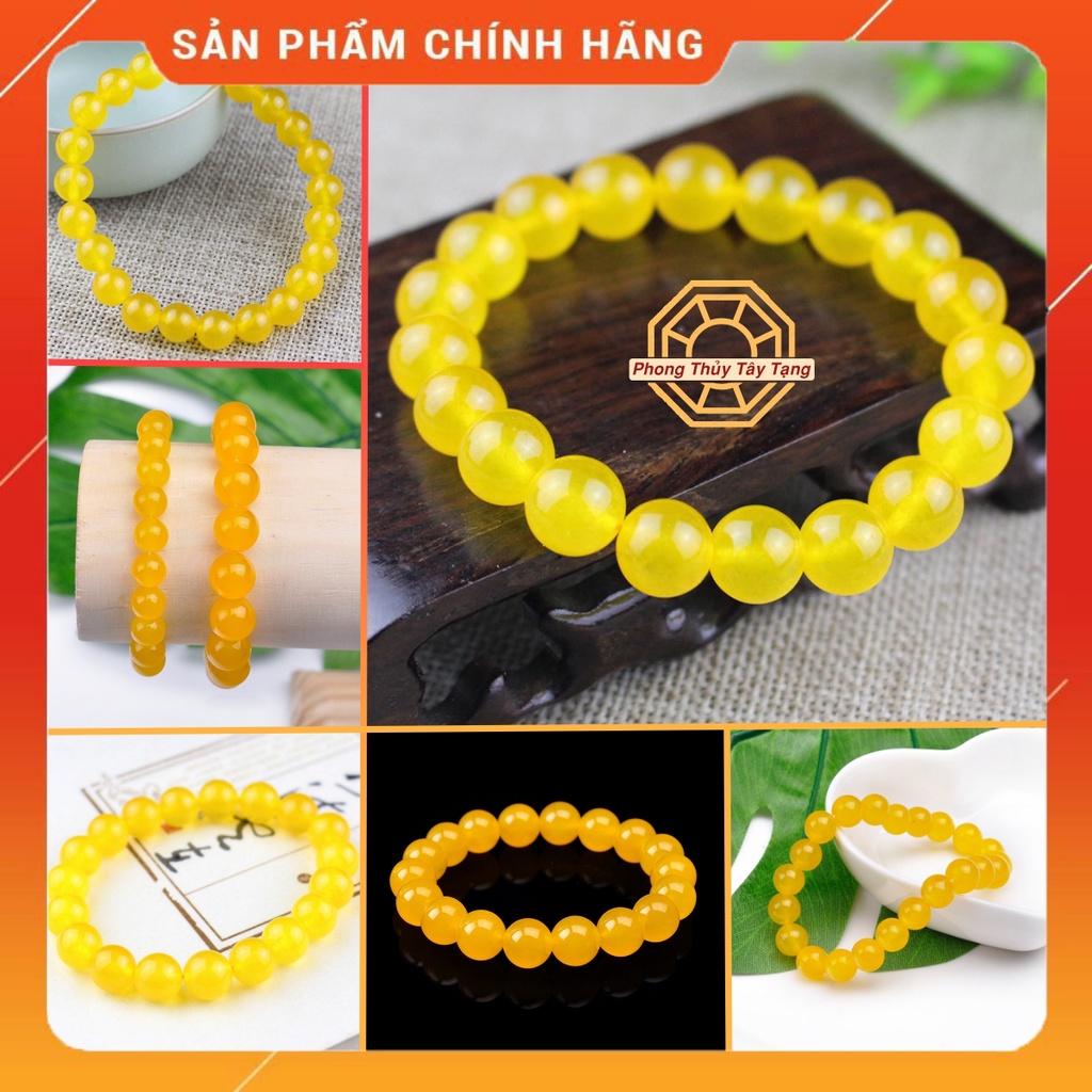 Vòng tay phong thủy đá MNao Vàng may mắn tài lộc nam nữ mệnh Thổ Kim - Tặng hộp gỗ cao cấp - Phong Thủy Tây Tạng