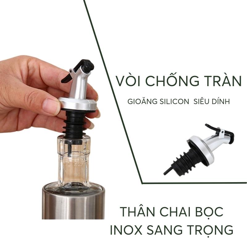 Chai Đựng Dầu Ăn,Nước Mắm Có Nắp Rót Chống Tràn.Lọ Đựng Rượi,Dấm Thủy Tinh Vỏ Bọc Bằng INOX Cao Cấp