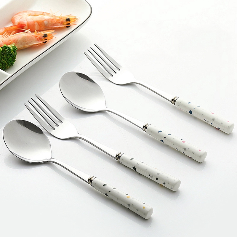 Bộ Muỗng Nĩa Bằng Thép Không Gỉ Với Tay Cầm Sứ Phong Cách Bắc Âu