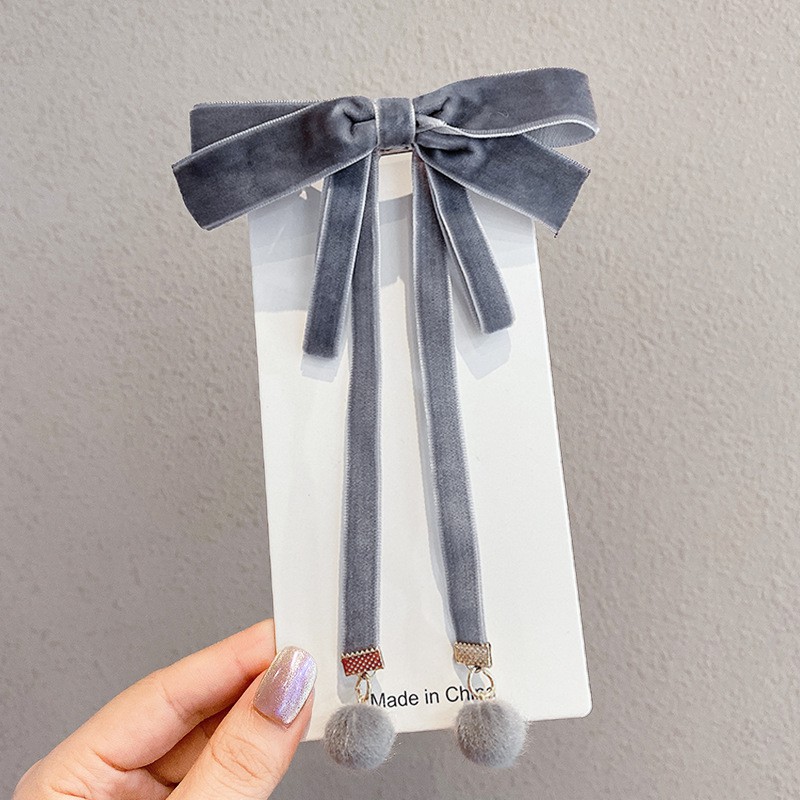 K115 Kẹp tóc nơ bấm vải nhung đính bông tròn