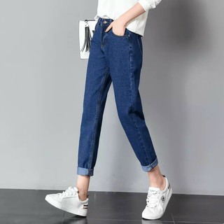 Quần jeans baggy nữ lưng cao, 2 màu xanh đậm, nhạt ống đứng có bigsize