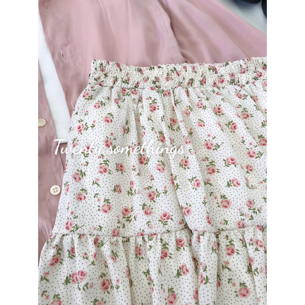 CHÂN VÁY MIDI HOA+SƠ MI+ÁO 2 DÂY MÙA HÈ (ảnh thật/sẵn/video) | BigBuy360 - bigbuy360.vn