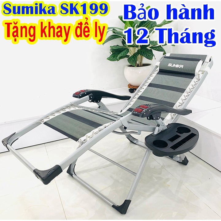 Ghế xếp thư giãn Sumika 199 - Khung vuông 100% chắc chắn hơn, tặng khay ly