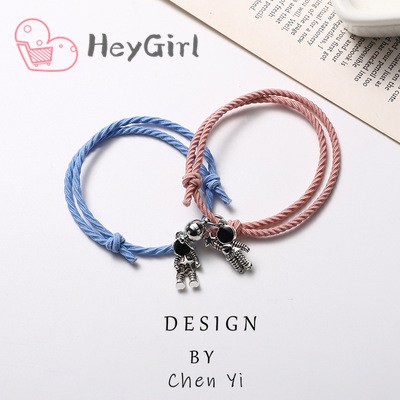 Bộ Hai Vòng Tay Sợi Bện Mặt Hình Phi Hành Gia Có Nam Châm Phong Cách Retro Hàn Quốc Cho Cặp Đôi