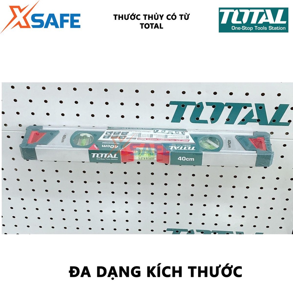 Thước thủy có từ TOTAL Thước thủy 2 nam châm mạnh mẽ, chiều dài 40-150cm, độ dày thanh nhôm 1.5mm - Chính hãng