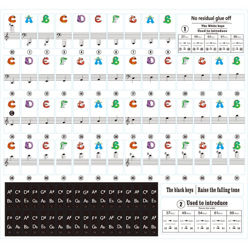 Sticker dán phím đàn Piano Grand/ Upright dành cho người mới bắt đầu- Sticker Piano