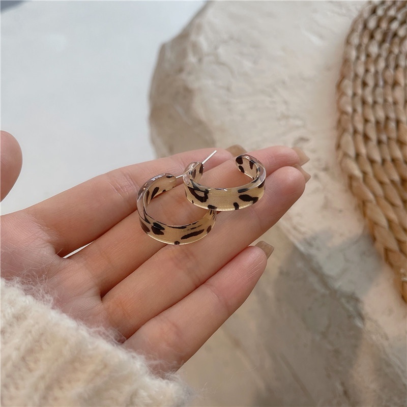 Bông Tai Hình Học Họa Tiết Da Báo Màu Nâu Phong Cách Hàn Quốc Thời Trang Mới 2022