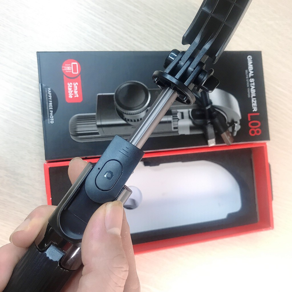 Tay Cầm Chống Rung Điện Tử[FREESHIP] Gimbal L08 Có Bluetooth -Có Chân Đỡ Tự Đứng - Kéo Dài Tới 86cm[hulako]