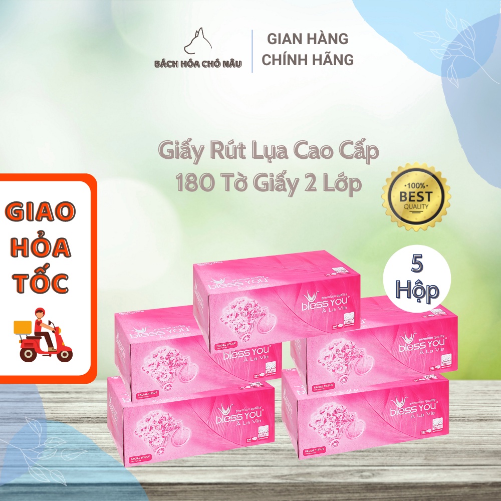 COMBO 5 Hộp Giấy Rút Lụa Bless You À La Vie 180 Tờ/ Hộp Giấy 2 Lớp  Cao Cấp Tiết Kiệm cho Gia Đình [Hàng Mới Chính Hãng]