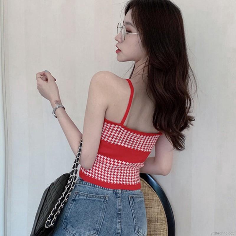 Summer Women Plaid Print Sleeveless Sexy Short Camisole | BigBuy360 - bigbuy360.vn