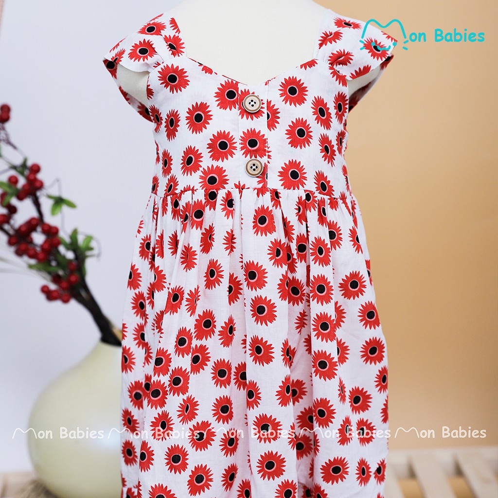 Đầm cho bé gái dáng xoè cotton 1-6 tuổi họa tiết hoa cúc MonBabies VL60 - Váy cho bé gái thời trang trẻ em