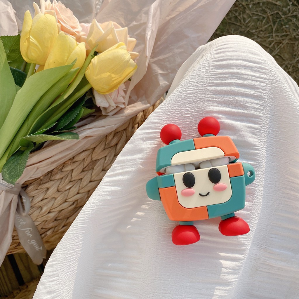 Vỏ Bảo Vệ Hộp Sạc Tai Nghe AirPods 1/2/3 pro Bằng Silicon Họa Tiết robot Dễ Thương Chống Rơi