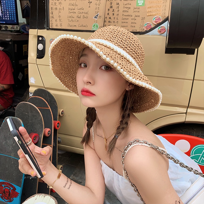 Mũ Cói Rộng Vành Chống Nắng Thiết Kế Đục Lỗ Thoáng Khí Thời Trang Đi Biển Mùa Hè Cho Nữ