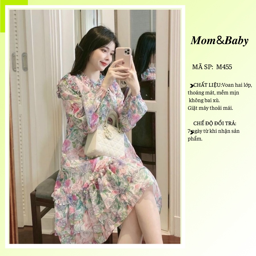 Váy bầu thiết kế M455 chất voan hai lớp thời thượng Mom and Baby