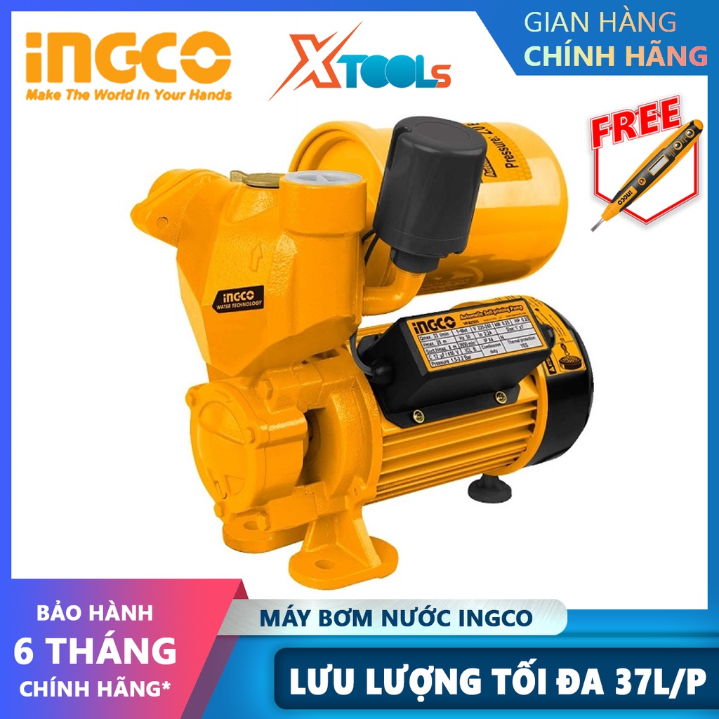 Máy bơm nước INGCO VPA3705 Máy bơm nước dây đồng Điện thế 220-240V~50Hz Công suất 370W(0.5HP) Chiều cao bơm tối đa 32 m