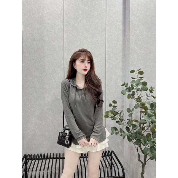 Áo thun dài tay phối mũ