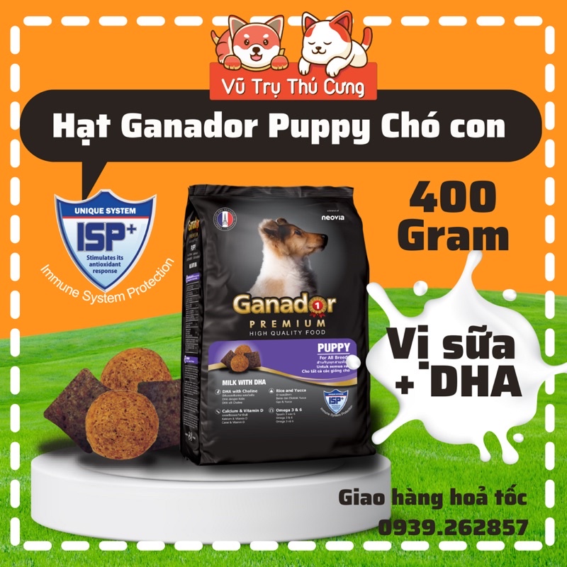 Thức ăn hạt Ganador Puppy Sữa & DHA cho chó con 400g