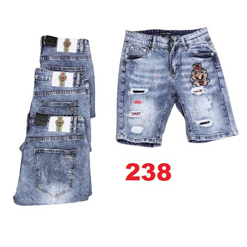 Quần short jean nam màu xanh logo thêu chất bò - quần short ngắn demin nam co giãn thời trang cao cấp Luty_shop90 ms238