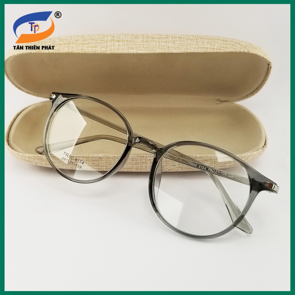 Gọng kính nam nữ mắt cận tròn nhựa dẻo 8154 màu đen, xám, hồng. Tròng kính giả cận 0 độ chống ánh sáng xanh, tia UV