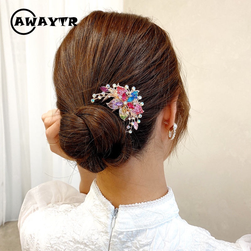 Trâm Cài Tóc Hợp Kim Hình Hoa Đính Đá Pha Lê Phong Cách Hàn Quốc Mới Cho Nữ