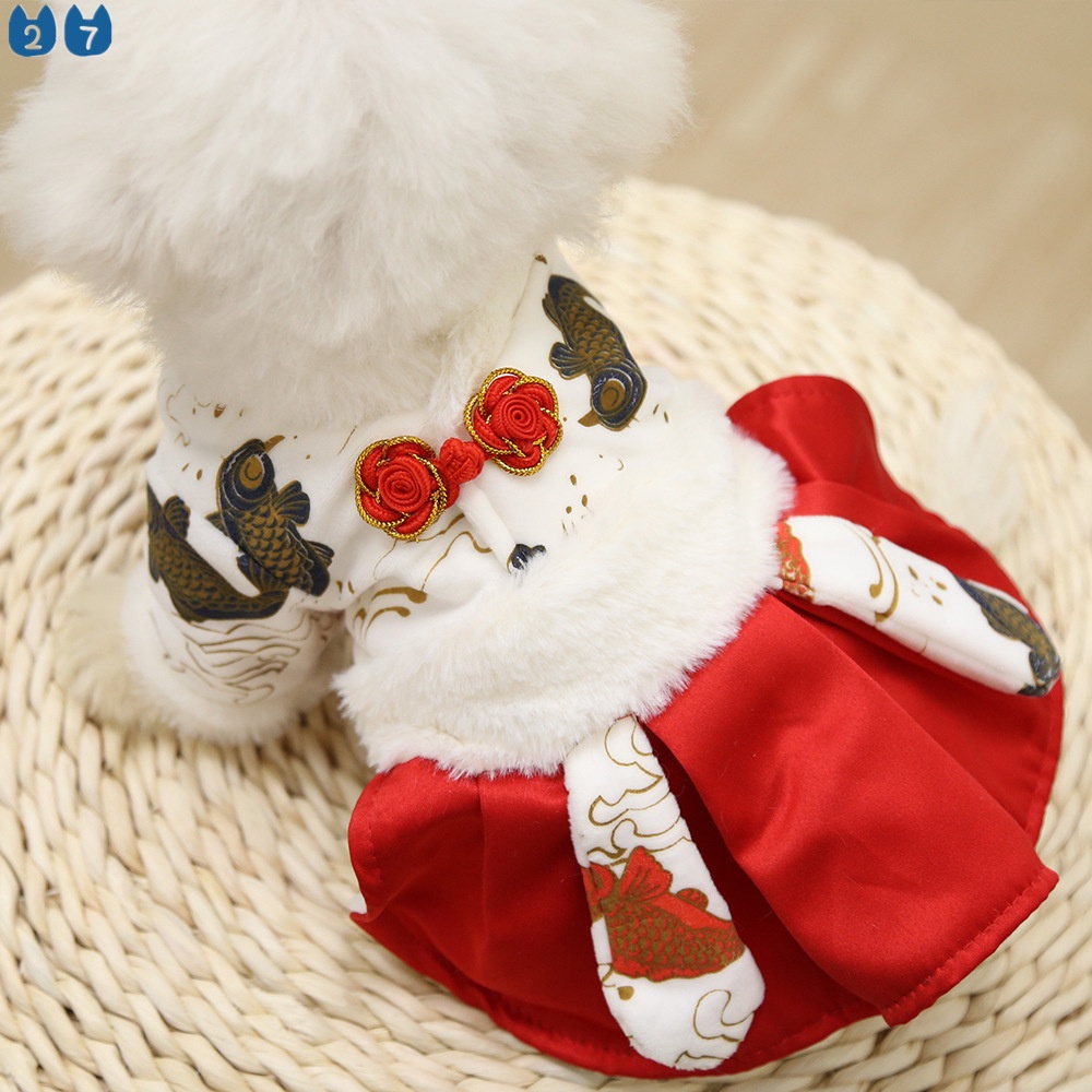 {27Pets} Đầm Cưới Qipao Hóa Trang Năm Mới Cho Thú Cưng