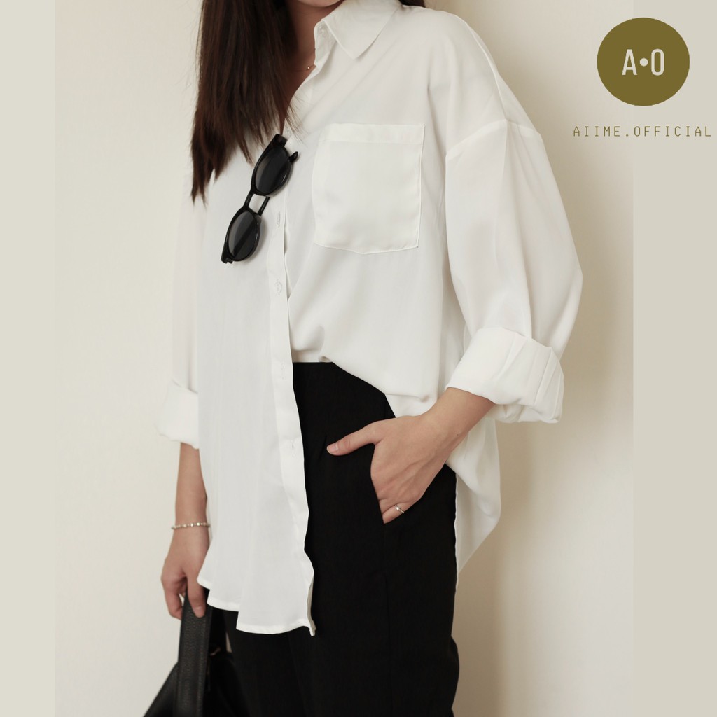 Áo sơ mi nữ dài tay form rộng chất lụa mềm mịn phong cách ulzzang vintage | BigBuy360 - bigbuy360.vn