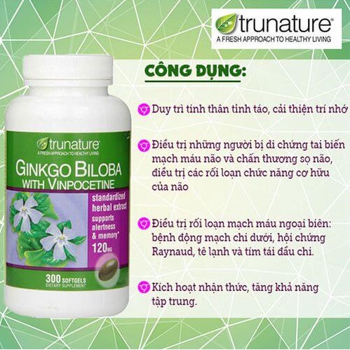 Bổ Não Mỹ Trunature Ginkgo Biloba 120mg 340 Viên - Chính Hãng Mỹ
