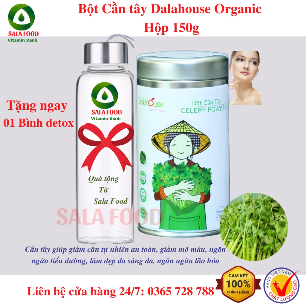 Bột CẦN TÂY Dalahouse sấy lạnh nguyên chất 100% Organic, DATE MỚI NHẤT, Gói 150g