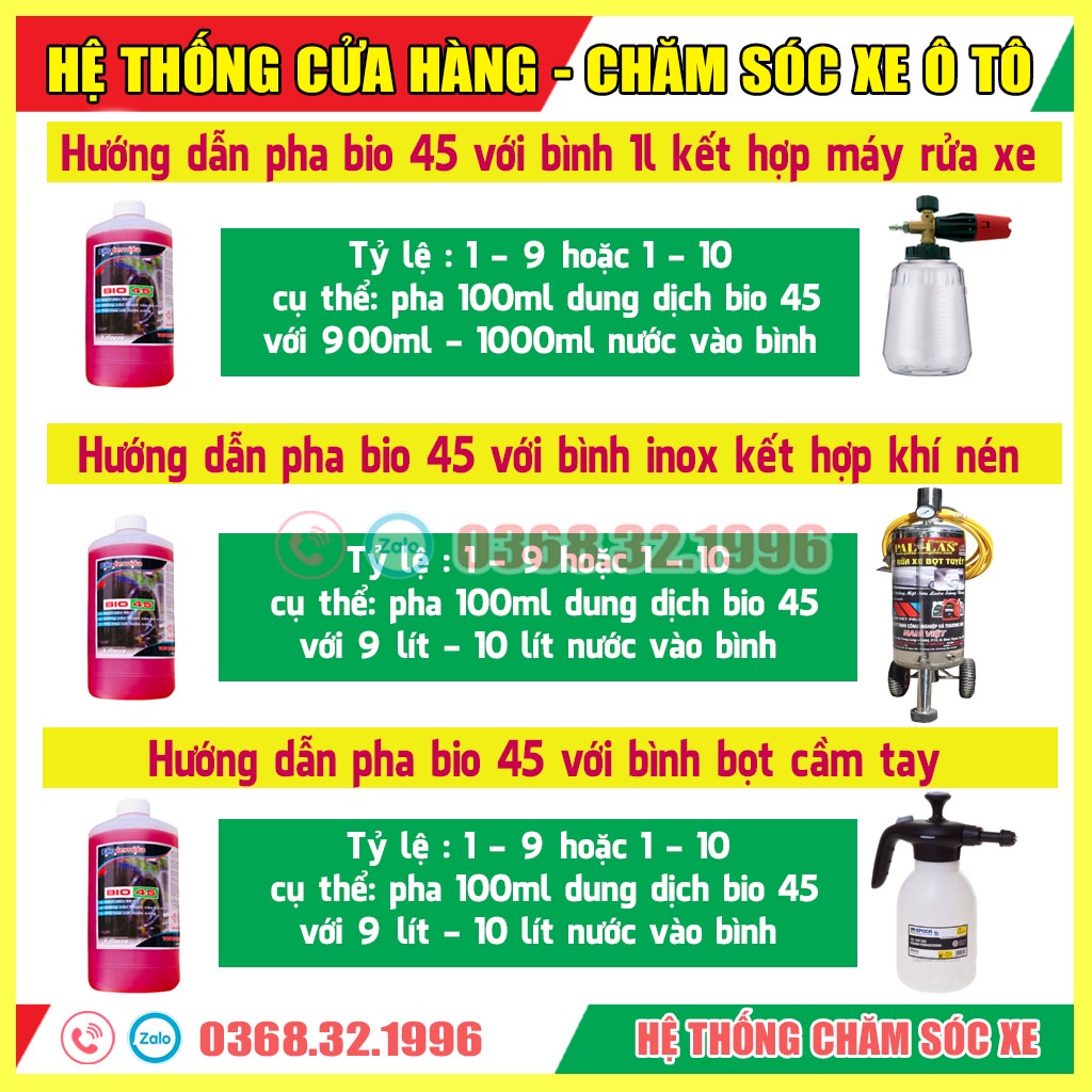 Dung Dịch Rửa Không Chạm, Nước Rửa Xe Ô tô, Xe Máy SIÊU SẠCH, SIÊU BÓNG BẢO VỆ SƠN XE Bio 45 - 5L TẶNG QUÀ ĐẶC BIỆT