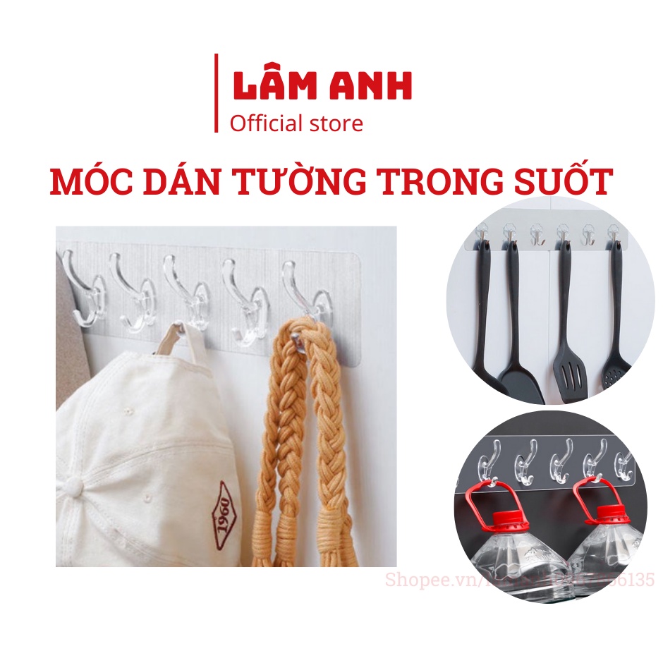 Móc Dán Tường Treo Đồ 6 Nhánh Đa Năng – Móc Treo Đồ Trong Suốt Siêu Dính Chịu Lực