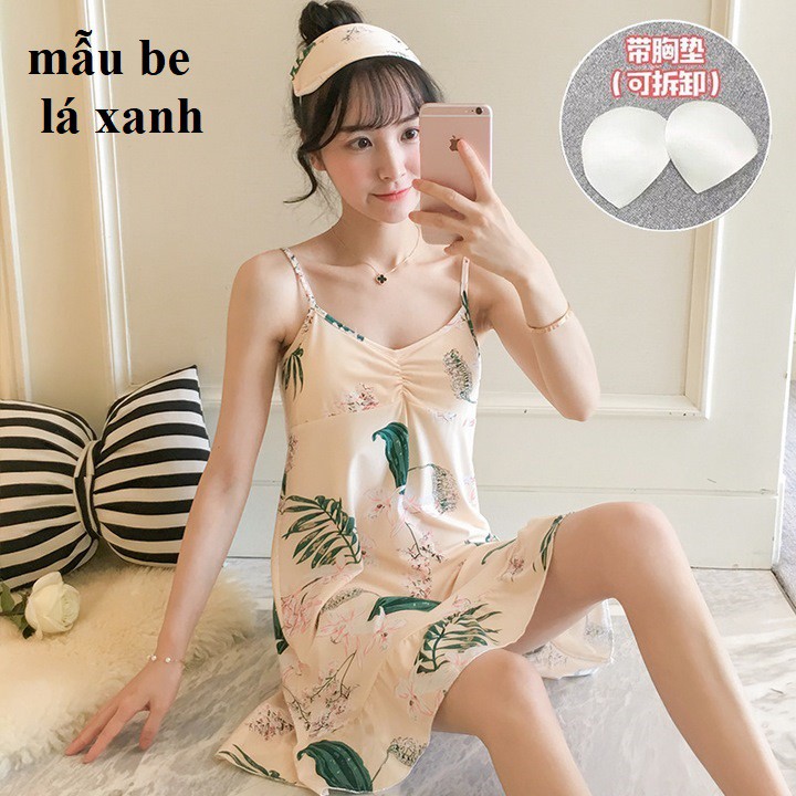 Nhập WAPCK12 giảm 30k đơn từ 150k - Váy ngủ hai dây có đệm ngực đuôi xếp li ( tặng kèm bịt mắt ) | BigBuy360 - bigbuy360.vn