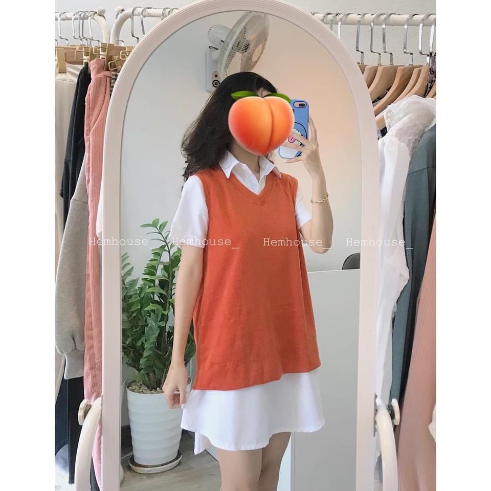 [Mã FAGREEN245 giảm 10% tối đa 30K đơn 99K] Set sơ mi giấu quần phối áo gile gân cam | BigBuy360 - bigbuy360.vn