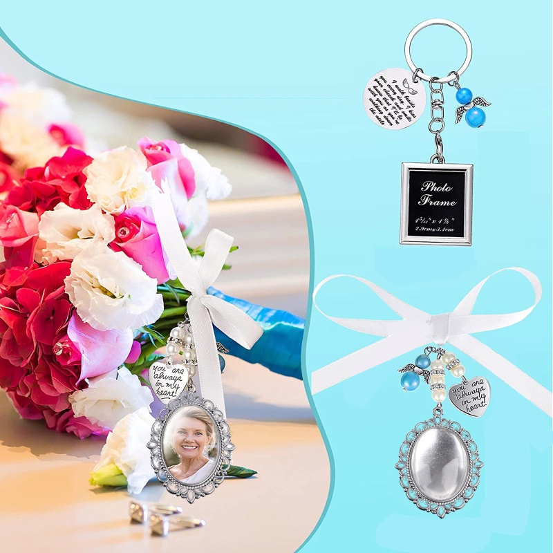 Set 2 Móc Khóa / Khung Ảnh Hình Oval Phối Ren Đính Đá Thủ Công