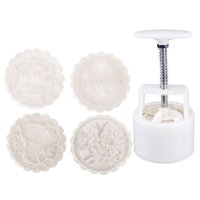 Bộ khuôn cắt nhấn làm bánh trung thu bánh quy 125g thủ công với 4 đầu khuôn tạo hình hoa chim DIY