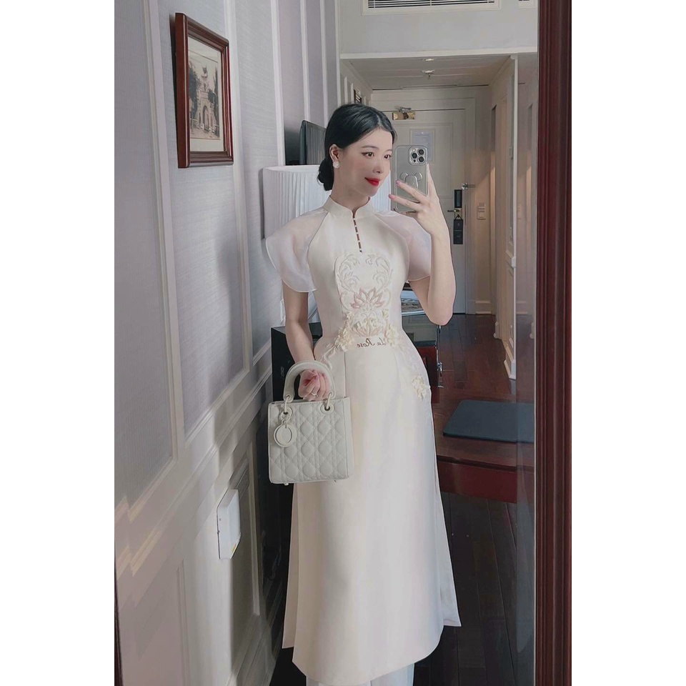 Áo dài cách tân tiểu thư sang chảnh ⚡FREESHIP⚡ chất liệu tafta đính kết lên form chuẩn đi dự tiệc đi chơi chụp hình đẹp