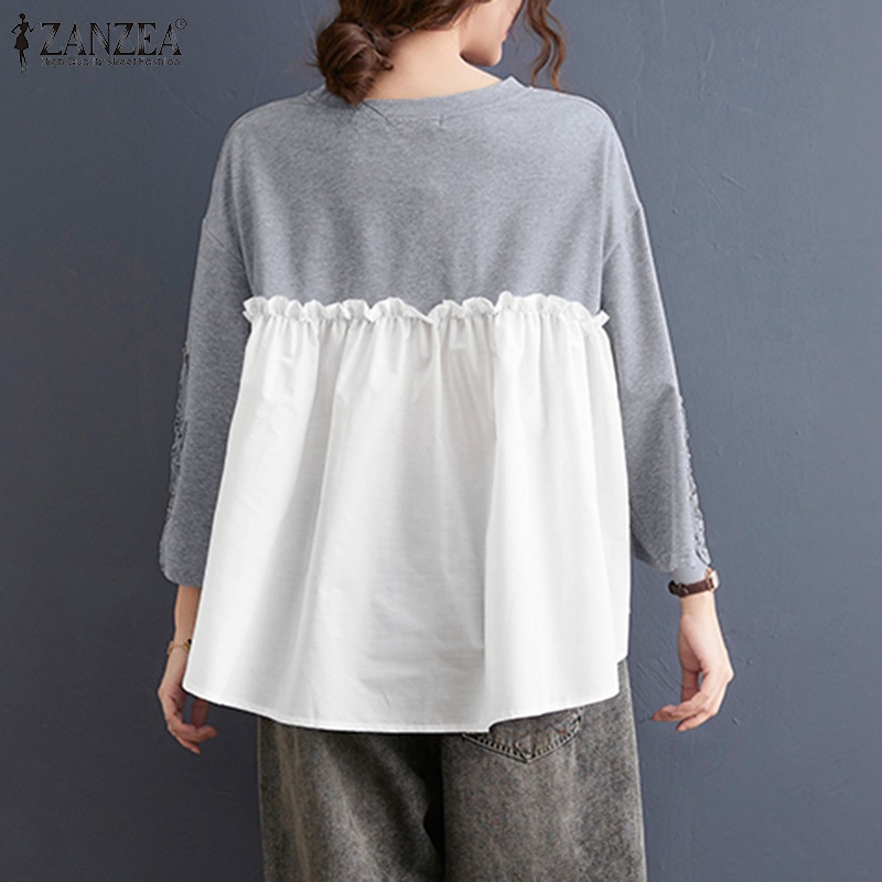 Zanzea Áo Kiểu Phối Ren Màu Tương Phản Thời Trang Cho Nữ