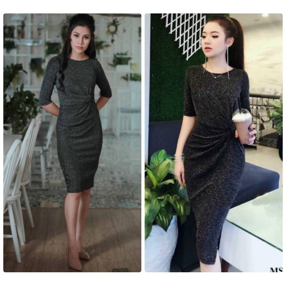 Đầm body muối tiêu xoắn eo