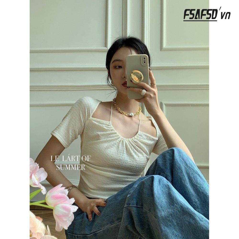 Áo Cổ Yếm Cột Dây Dáng Ôm Phong Cách Pháp Thời Trang Mùa Hè Mới Cho Nữ