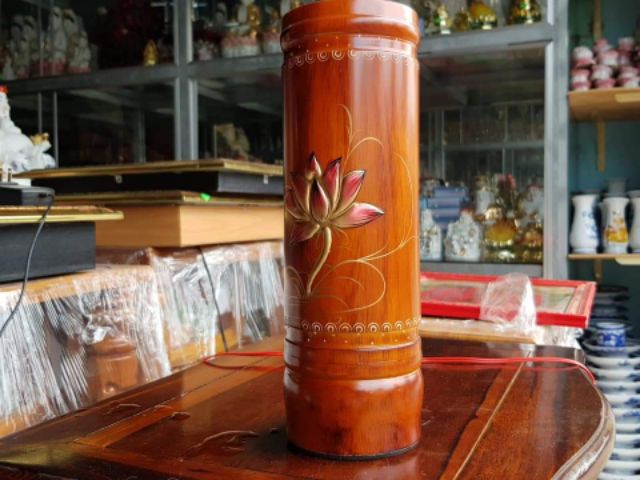 Ống nhang gỗ tràm bông vàng cao 23 cm cẩn