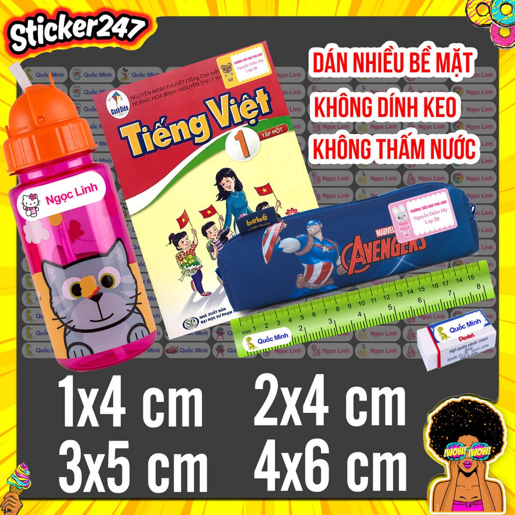 Sticker dán in tên riêng cho bé theo yêu cầu, nhiều kích thước