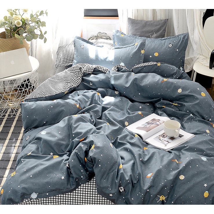 Bộ chăn ga kèm vỏ gối cotton poly, Bộ ga gối 4 món poly bo chun hoặc phủ