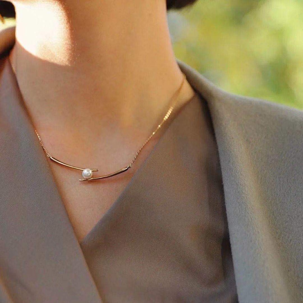 [Spot] Super Beauty S925 Sterling Sterling Silver Chopstick Necklace Women Wishbone Chain Net Red Pearl High Quality Chain Light Luxury Small Neck To Send Girlfriends