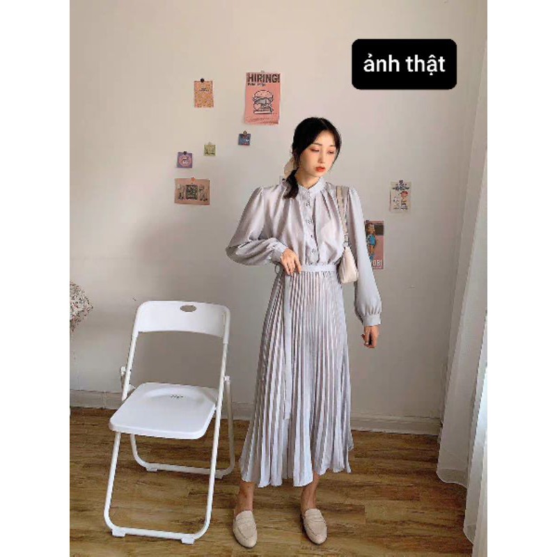 Đầm sơ mi chic xếp ly thích hợp đi làm nhiều màu