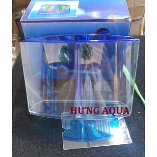 Bể cá betta, bể cá chọi mini có vách chia 2 ngăn mica siêu trong để bàn, 2 trong 1