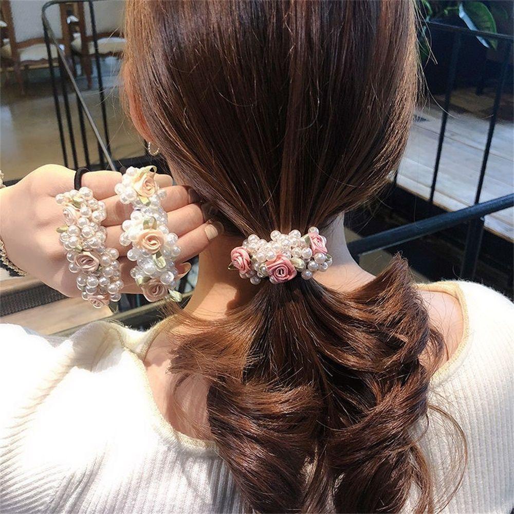 Dây Cột Tóc Đuôi Ngựa Co Giãn Cao In Họa Tiết Hoa Hồng Thời Trang