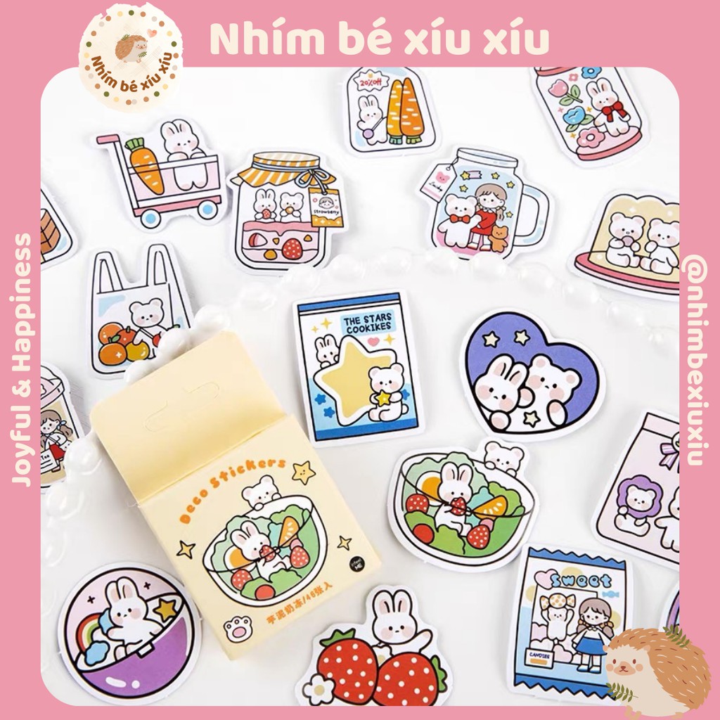 Hộp 46 sticker infeel.me 6 chủ đề cute cartoon hình dán Hoàng Tử Bé/Đồ ăn/Các loại hoa/Gấu/Chim cánh cụt VT285