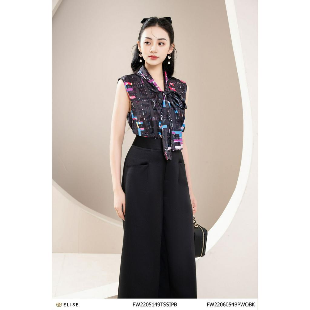 Quần tafta đen suông thiết kế Elise FW2206054BPWOBK