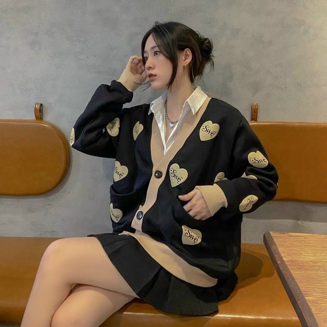 Áo khaoc cadigan họa tiết tim siêu cute , chất thun nỉ ngoại chống nắng cực tốt tp