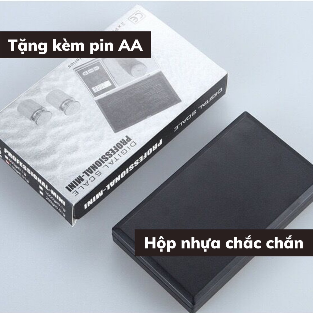 Cân nhà bếp điện tử mini có nắp làm bánh tiểu ly cân vàng bạc đá quý định lượng 0,01g - 200g tặng kèm pin AA