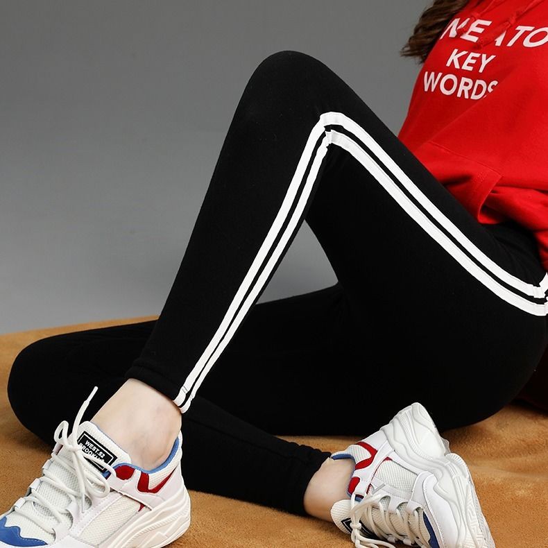 READY STOCK Women Striped Leggings Elastic Skinny Sports Long Pants